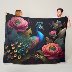 Pretty as a Peacock in Peonies Fleece Blanket