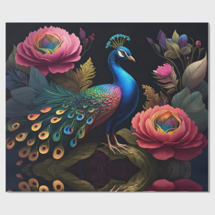 Pretty as a Peacock in Peonies Wrapping Paper