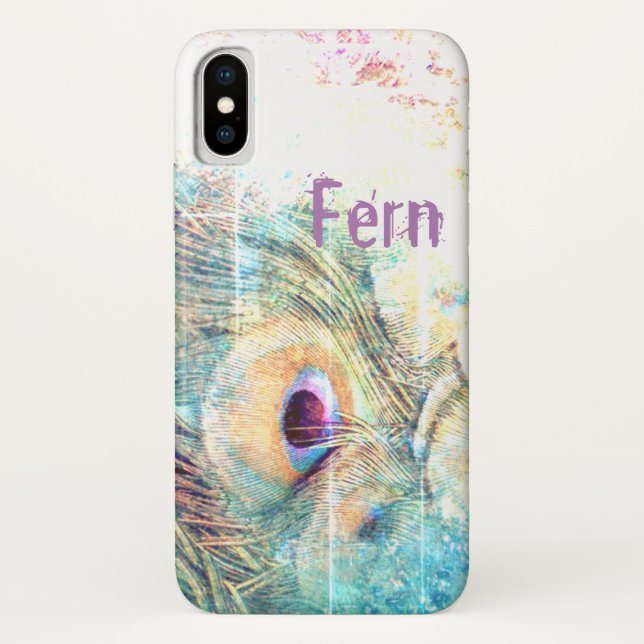Pretty as a peacock pastel feather white teal pink Case-Mate iPhone case (Back)