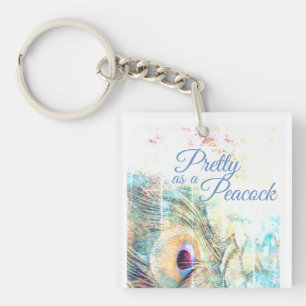 Pretty as a peacock pastel white feather key ring