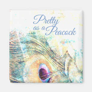 Pretty as a peacock white feather pastel magnet