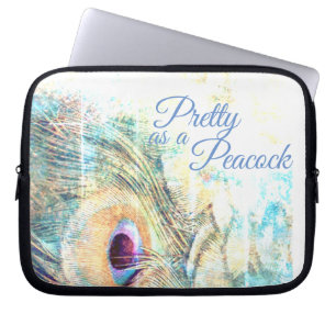 Pretty as  peacock white peacock feather pastel laptop sleeve