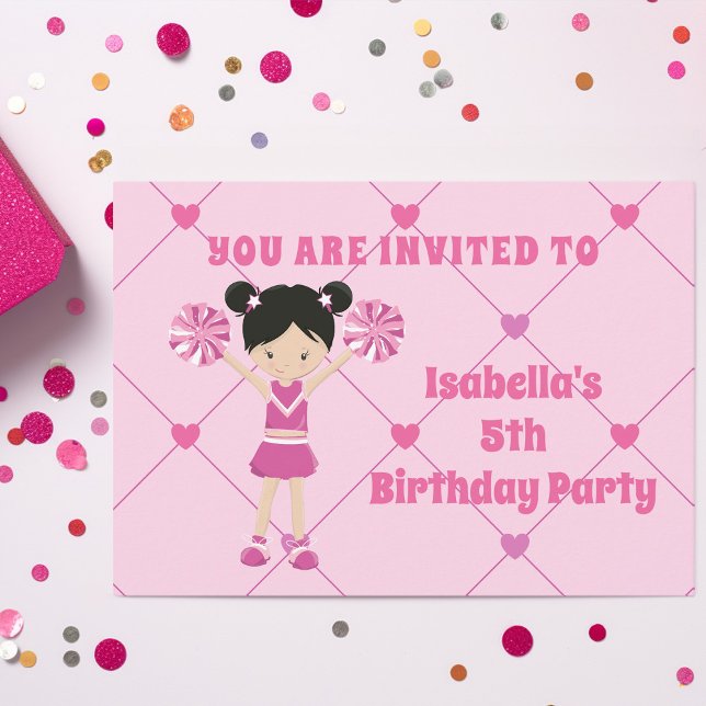 Pretty Asian Cheerleader Custom Birthday Party Invitation (Creator Uploaded)