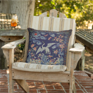 Pretty Asian Chinese Manchu Crane Blue Cushion