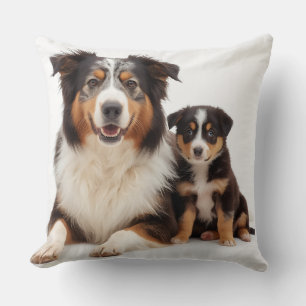 Pretty Australian Shepherd Mother and Daughter Cushion