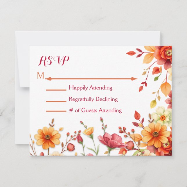 Pretty Autumn Elegant Wedding RSVP Card (Front)