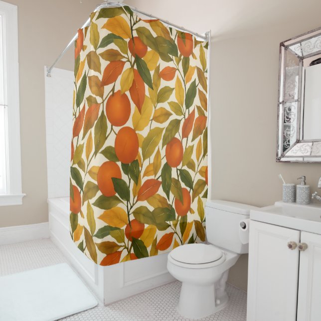 Pretty Autumn Fall Leaves Orange Tree Shower Curtain (In Situ)