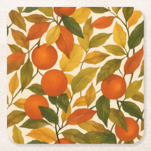 Pretty Autumn Fall Leaves Orange Tree Square Paper Coaster