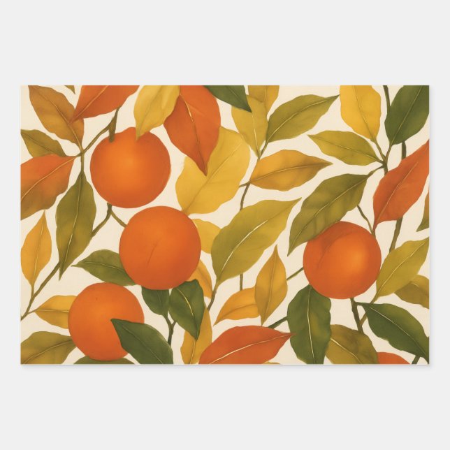 Pretty Autumn Fall Leaves Orange Tree Wrapping Paper Sheet (Front 3)