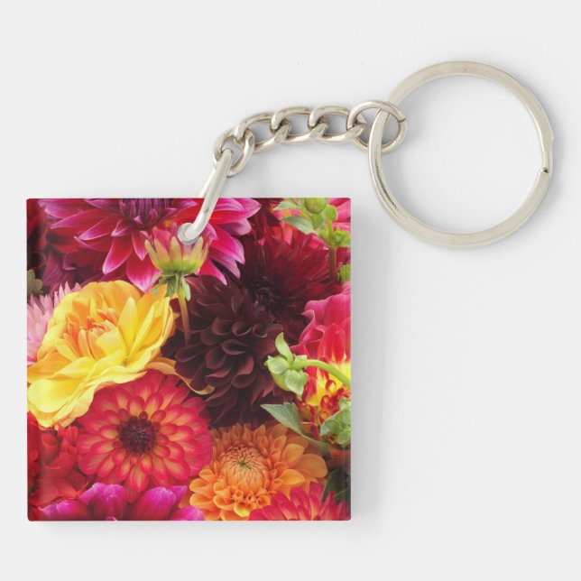 Pretty Autumn Flower Arrangement Key Ring (Back)