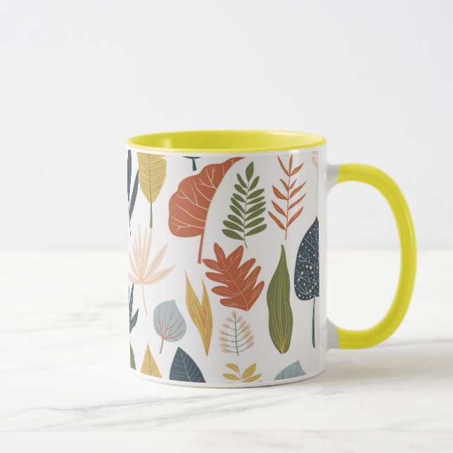 Pretty autumn leaf Colourful pattern Orange yellow Mug (Right)