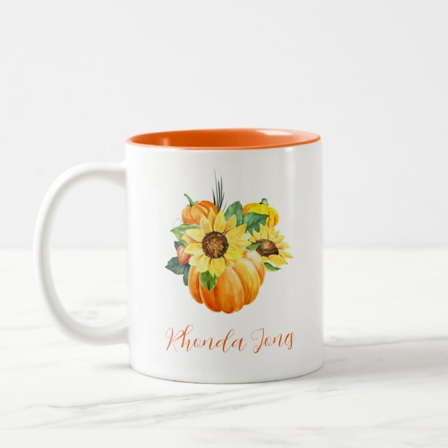 Pretty Autumn Pumpkin Two-Tone Coffee Mug (Left)