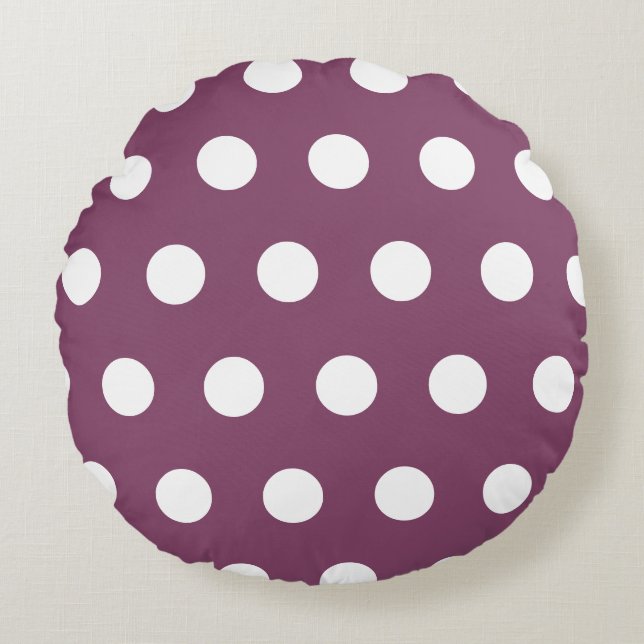 Pretty Autumn Purple White Polka Dots       Round Cushion (Front)