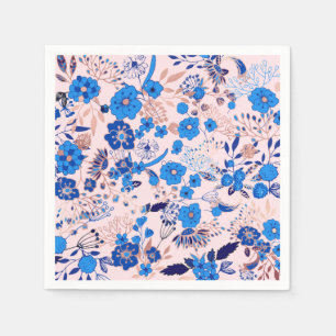 Pretty Azure Blue Blush Pink Floral Illustration Napkin