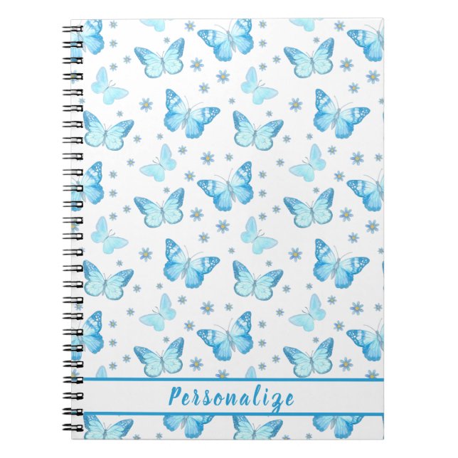 Pretty Baby Blue Butterfly Floral Pattern Design Notebook (Front)