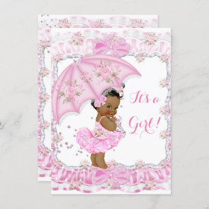 Pretty Baby Shower Girl Floral Pink Ethnic Invitation