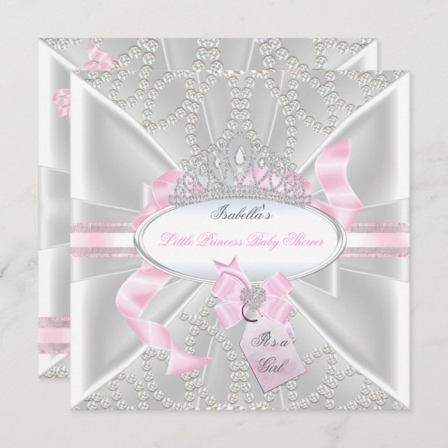 Pretty Baby Shower Girl Little Princess Diamonds 3 Invitation (Front/Back)