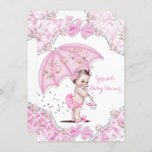 Pretty Baby Shower Pink Umbrella Girl Flowers Invitation