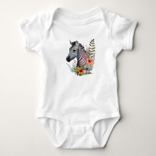 Pretty Baby Zebra with Flowers  Bodysuit