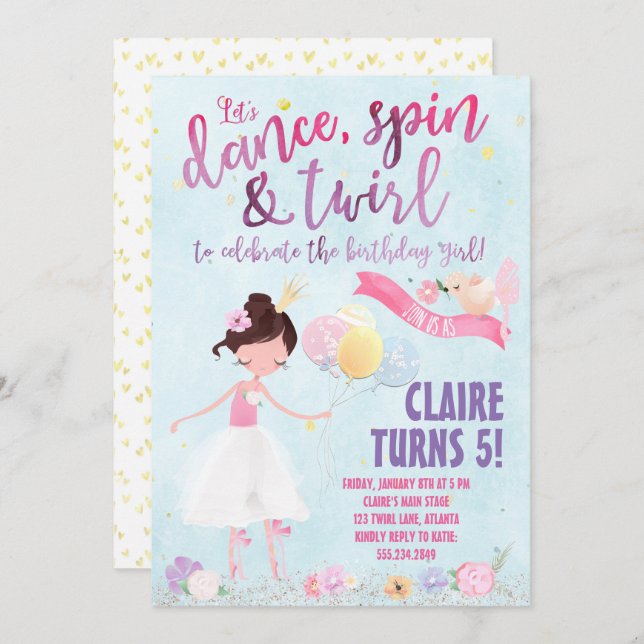 Pretty Ballerina Birthday Invitation (Front/Back)