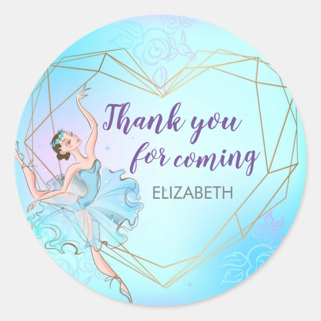 Pretty Ballerina Blue Personalised Birthday Classic Round Sticker (Front)