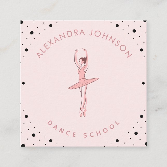 Pretty Ballerina Dance School Studio Social Media Square Business Card (Front)