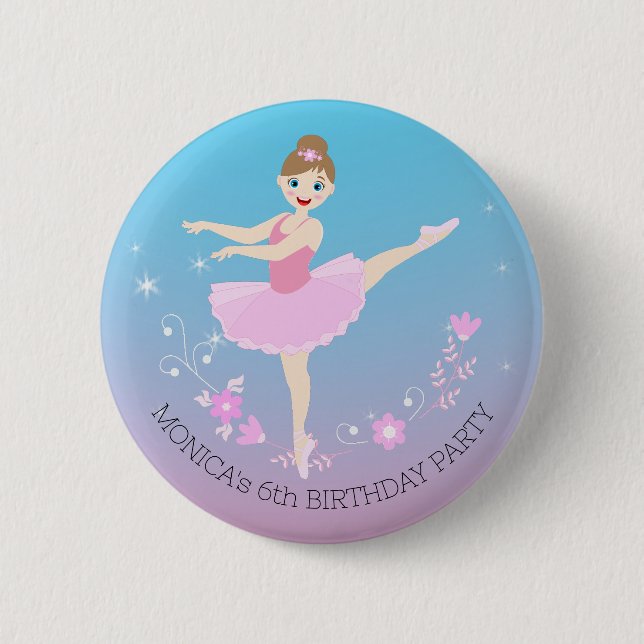 Pretty Ballerina girl Birthday Party 6 Cm Round Badge (Front)