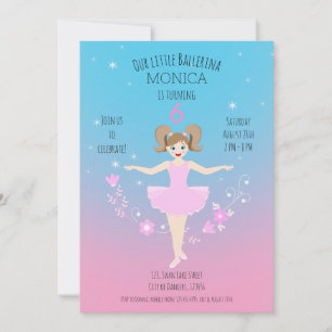 Pretty Ballerina girl Birthday Party Invitation