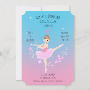 Pretty Ballerina girl Birthday Party Invitation
