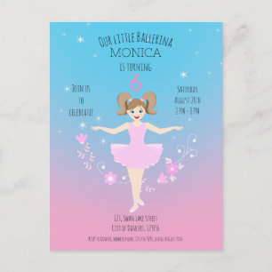 Pretty Ballerina girl Birthday Party Invitation Postcard