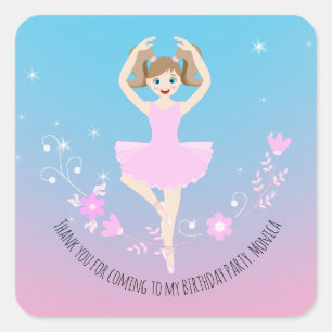 Pretty Ballerina girl Birthday Party Square Sticker