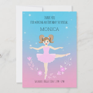 Pretty Ballerina girl Birthday Party Thank You Card