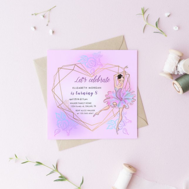 Pretty Ballerina Pastel Square Birthday Invitation (Creator Uploaded)