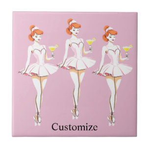 Pretty Ballerina Posing with Martini Thunder_Cove Ceramic Tile