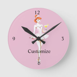 Pretty Ballerina Posing with Martini Thunder_Cove Round Clock