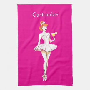 Pretty Ballerina Posing with Martini Thunder_Cove Tea Towel