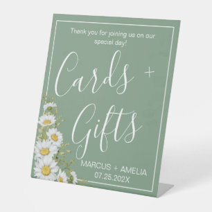 Pretty Basil Green & White Daisies Cards & Gifts Pedestal Sign