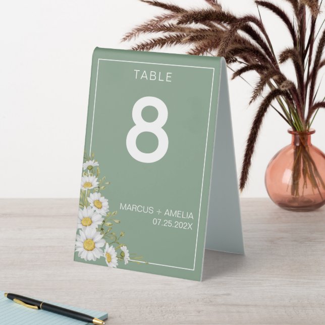 Pretty Basil Green & White Daisies Table Number  (In SItu (Table))