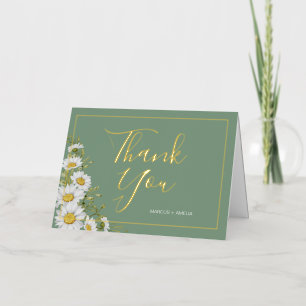 Pretty Basil Green & White Daisies Thank You Foil Greeting Card