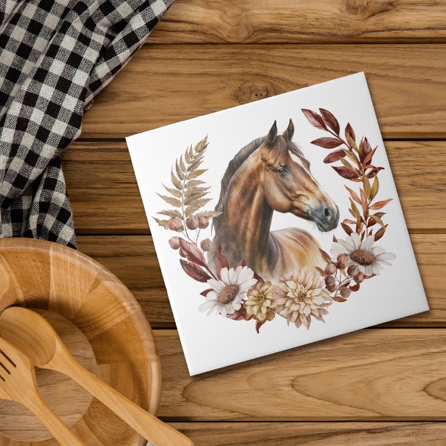 Pretty Bay Horse Autumn Wreath Ceramic Tile (Creator Uploaded)