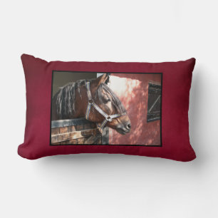 Pretty Bay Horse in a Sunlit Stable Lumbar Cushion