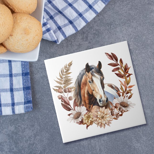 Pretty Bay Paint Horse Autumn Wreath Ceramic Tile (Creator Uploaded)