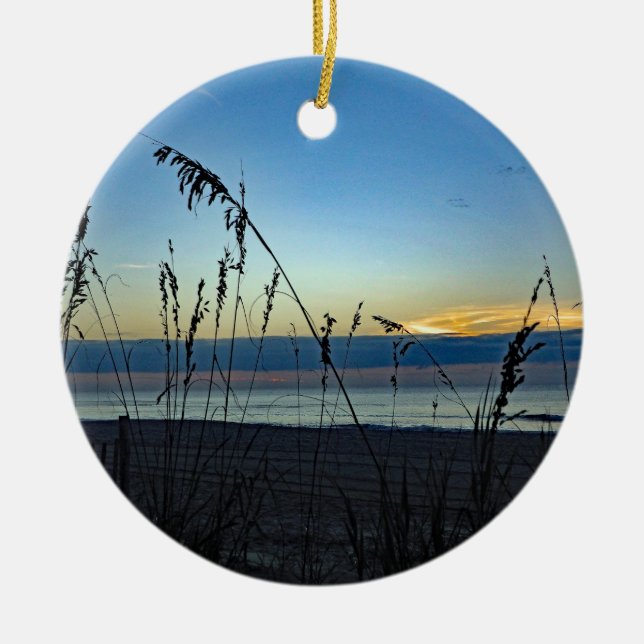 Pretty Beach Grass Sunrise Photo Ceramic Ornament (Front)