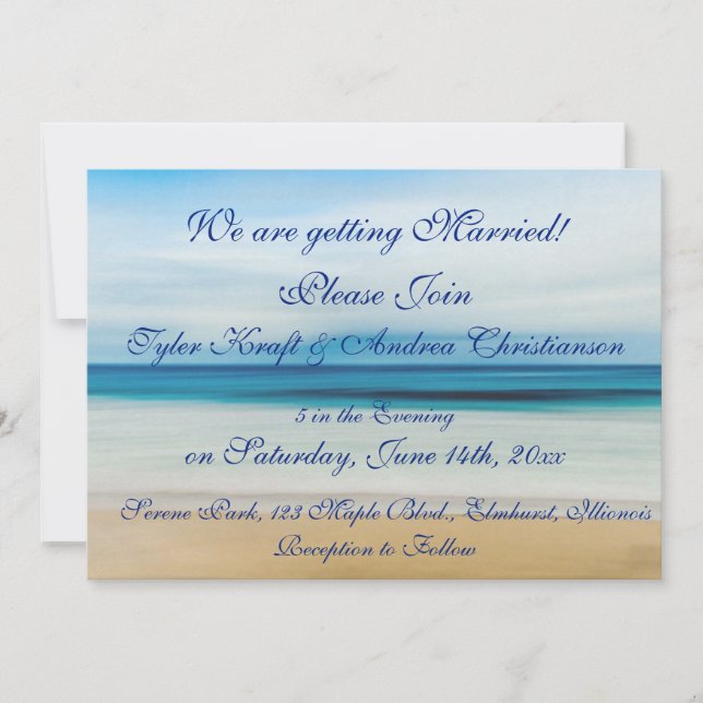 Pretty Beach Ocean Waves Scene Wedding Invitation (Front)