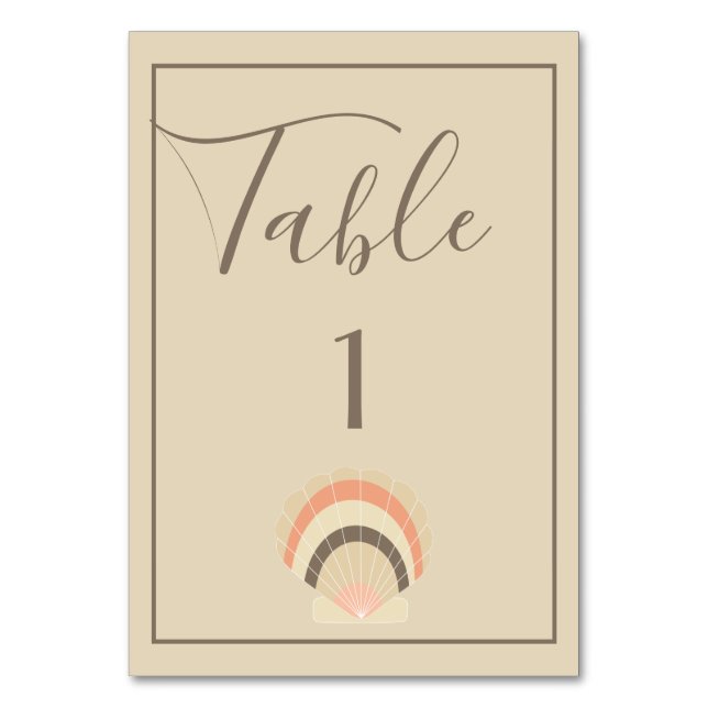 Pretty Beach Seashell Theme Table Number (Front)
