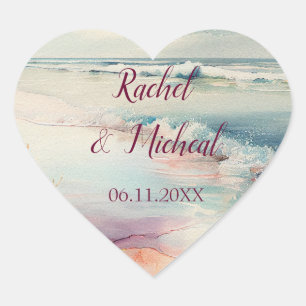 Pretty Beach Theme Wedding Heart Sticker
