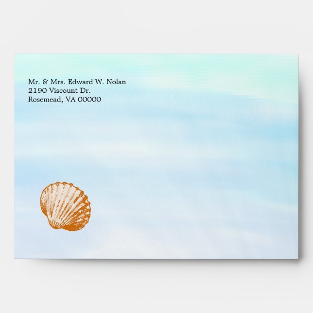 Pretty Beach Theme Wedding Invitation Envelope (Front)