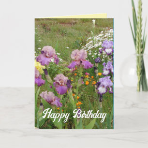 Pretty Beaded Iris Garden Flower Floral Card