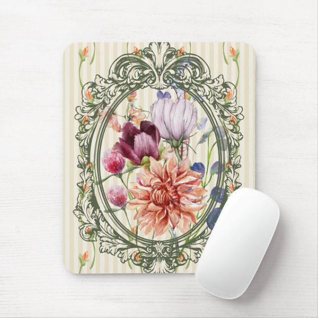 Pretty beautiful antique frame wonderful flowers mouse pad (With Mouse)