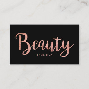 Pretty Beauty Salon Rose Gold Cosmetologist Black Business Card